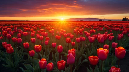 Zelfklevend Fotobehang field of tulips © farzana