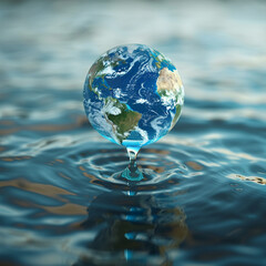 Close-up of Earth in a drop of water capturing the planets fragility
