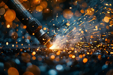 Fototapeta na wymiar Sparks fly from the welders torch captured in hyper-realistic detail