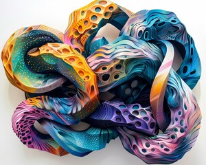 Twisted debris forms intertwining with vibrant colors and patterns