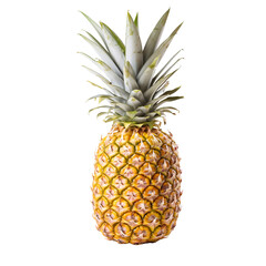 Single whole pineapple isolated on white, transparent cutout