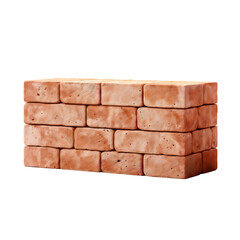Stack of bricks wall isolated on transparent background, clipping path cutout