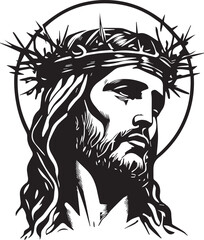Jesus Christ, the Savior of the world in a crown of thorns, black vector graphic laser cutting engraving