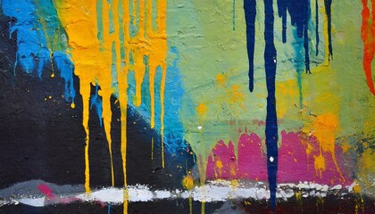 abstract watercolor background with strokes, Messy paint strokes and smudges on an old painted wall background. Abstract wall surface with part of graffiti. Colorful drips, flows, streaks - obrazy, fototapety, plakaty