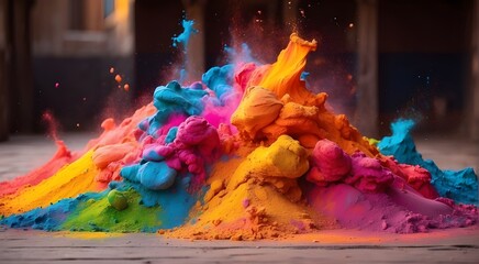 eruption of colored powder. vibrant rainbow Splash of Holi color. The Hindu festival of hues.