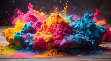 eruption of colored powder. vibrant rainbow Splash of Holi color. The Hindu festival of hues.