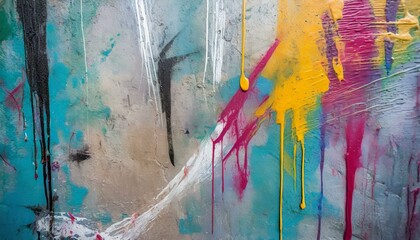 abstract watercolor background with watercolor, Messy paint strokes and smudges on an old painted wall background. Abstract wall surface with part of graffiti. Colorful drips, flows, streaks - obrazy, fototapety, plakaty