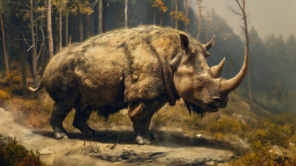 Woolly rhinoceros (Coelodonta antiquitatis), animals of the ice age, ai generative