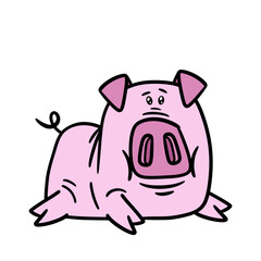 Cute pink pig cartoon. Vector illustration isolated on white background.