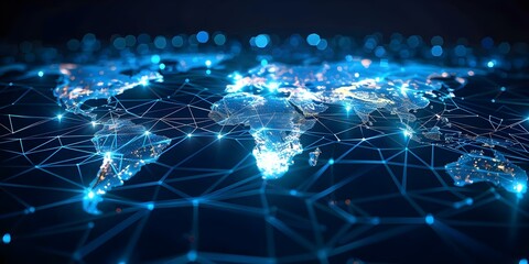 Global connectivity concept with digital world map showing data transfer and networking. Concept Global Connectivity, Digital World Map, Data Transfer, Networking