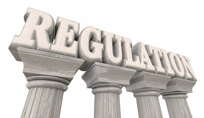 Regulation Government Red Tape Rules Laws Regulated Business Marble Pillars 3d Illustration - obrazy, fototapety, plakaty
