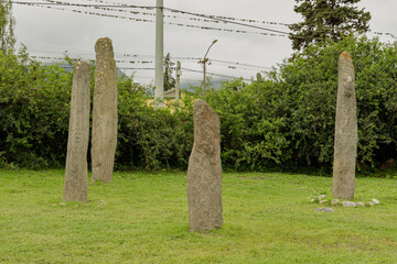 Stone monoliths in the Los Menhires archaeological reserve located in the town of El Mollar in Tucuman Argentina.