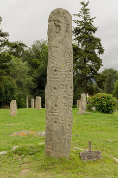 Stone monolith with hieroglyphics in the Los Menhires archaeological reserve located in the town of El Mollar in Tucuman Argentina.