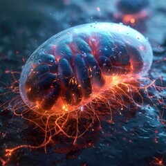 Cellular wonder : mitochondria, the dynamic organelles shaping energy production and vital cell functions within the microscopic landscape of life. - obrazy, fototapety, plakaty