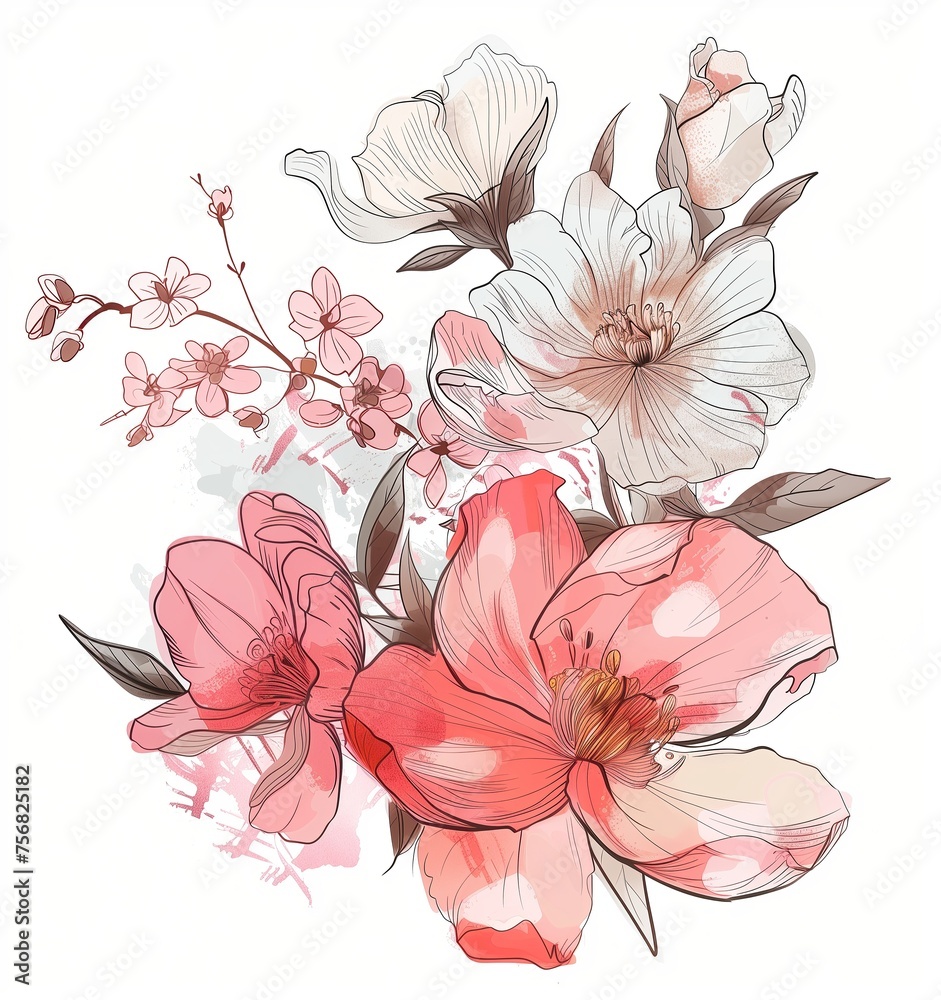 Sticker Elegant Floral Arrangement Illustration for Invitations, Greeting Cards, and Wall Art