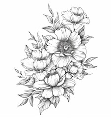 Classic Black and White Floral Design Perfect for Tattoo Art, Textiles, and Elegant Decor