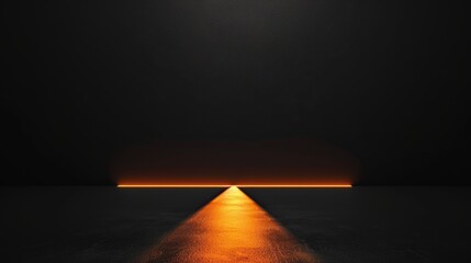 An orange light glowed from the center of the shiny black canvas. Create a mesmerizing and minimalist aesthetic with striking contrast and striking simplicity.