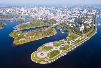 Aerial view of city of Kursk with Volga river at sunny day, Russia