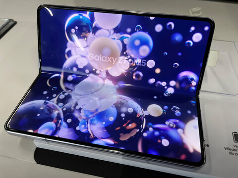 Samsung Galaxy Z Fold 3 Display Featuring Colorful Bubble Wallpaper