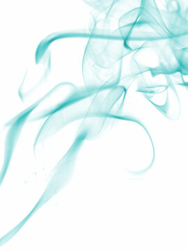 Mint green smoke swirls on white paper. Abstract background. 