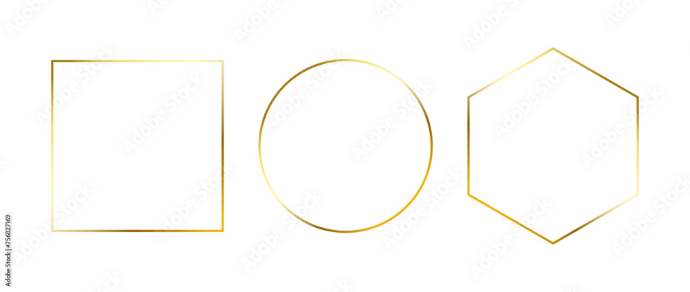 Poster set of golden thin frames. gold geometric borders in art deco style. thin linear square, circle and 