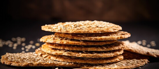 A stack of crackers, a staple food in many cuisines, sits on a table ready to be enjoyed as a delicious finger food at an event
