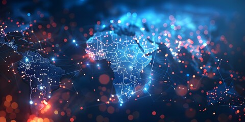 Mapping Technology Connectivity, Data Transfer, and Business in Africa. Concept Technology Connectivity, Data Transfer, Business, Africa, Mapping - obrazy, fototapety, plakaty