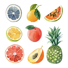 simple vector watercolour set of tropical fruit