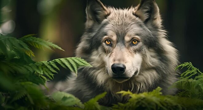 Close-up of a wolf in the forest, wild and free