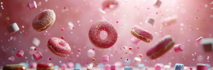 Background of donuts in the sky