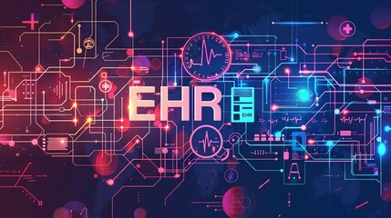 banner with the acronym EHR is intricately shaped by a combination of circuit board elements and medical symbols, symbolizing the concept of Electronic Health Record.
 - obrazy, fototapety, plakaty