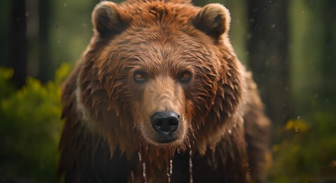 Close-up of a bear in the forest, powerful wildlife presence