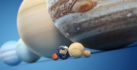 the eight planets of the solar system to scale on a dark blue background - maps from nasa © Fox_Dsign