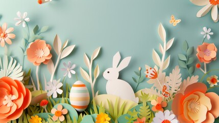 KS A paper art background for easter with egg and flower.