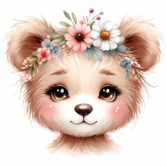 Fototapeta na wymiar watercolor illustration of cute baby bear for baby nursery children's room decor