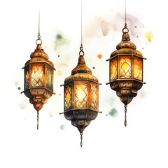 Watercolor Ramadan lantern, Traditional Islamic holy holiday