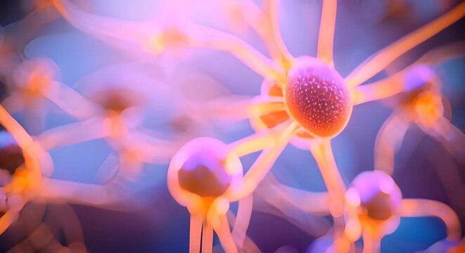 Close up active nerve cells. Human brain stimulation or activity with neurons, level of mind, intellectual achievements, possibility of people's intelligence, development of mental abilities concept