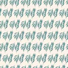 Sage Weeping Willow Leaves in Rows Seamless Pattern