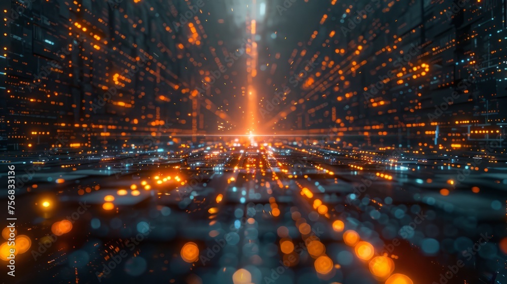 Poster cybernetic core of binary language, glowing codes in abstract formation, sci-fi inspired