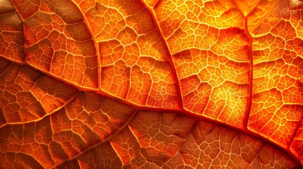 Detailed close up of orange leaf skeleton texture background for design and textures