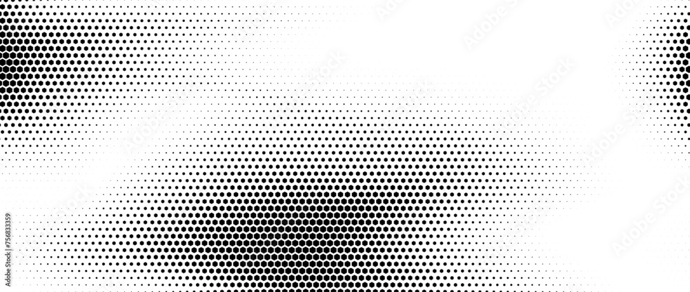 Aufkleber hexagon halftone gradient texture. abstract black white hex grunge background. geometric retro tech 