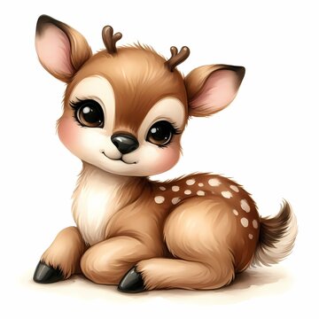 watercolor illustration of cute baby deer with antlers for baby nursery kids room children's room prints  decor
