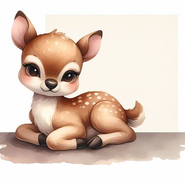 watercolor illustration of cute sitting baby deer for baby nursery kids room children's room prints  decor