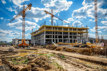 construction site with crane, building under construction