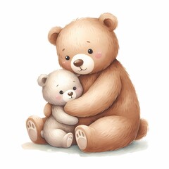 watercolor illustration of adorable mother and  baby bear for baby nursery kids room children's room prints  decor