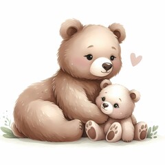watercolor illustration of cute baby bear with mother bear for baby nursery kids room children's room prints  decor