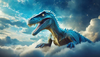 Selbstklebende Fototapeten A baby T-Rex made of gray clouds lying on clouds © Turan