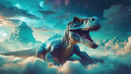 Poster Im Rahmen A baby T-Rex made of gray clouds lying on clouds © Turan
