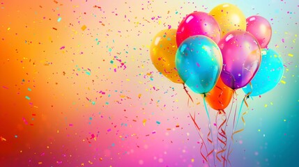 set of colorful celebration balloons on colorful background