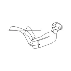 One continuous line drawing of the people is diving to see the beautiful coral reefs on the seabed vector illustration. People diving activity illustration in simple linear style vector design concept